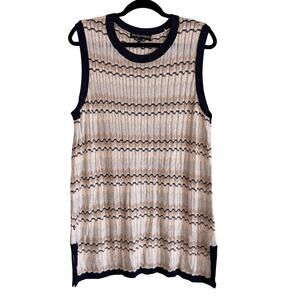 Wendy Williams Sweater Vest Womens XL Ivory Chevron Metallic Open Knit Pullover